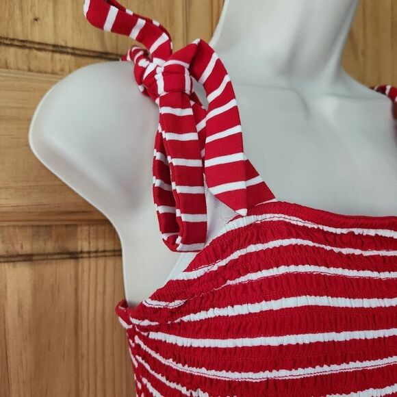 Isabel Maternity Tuni Smocked Tank Top Women Size Medium Red White Stripe - Picture 3 of 9